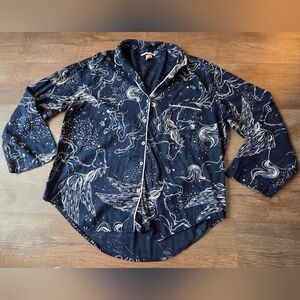 Victoria's Secret Pegasus Print Pajamas Navy Button Down Top Only size Medium